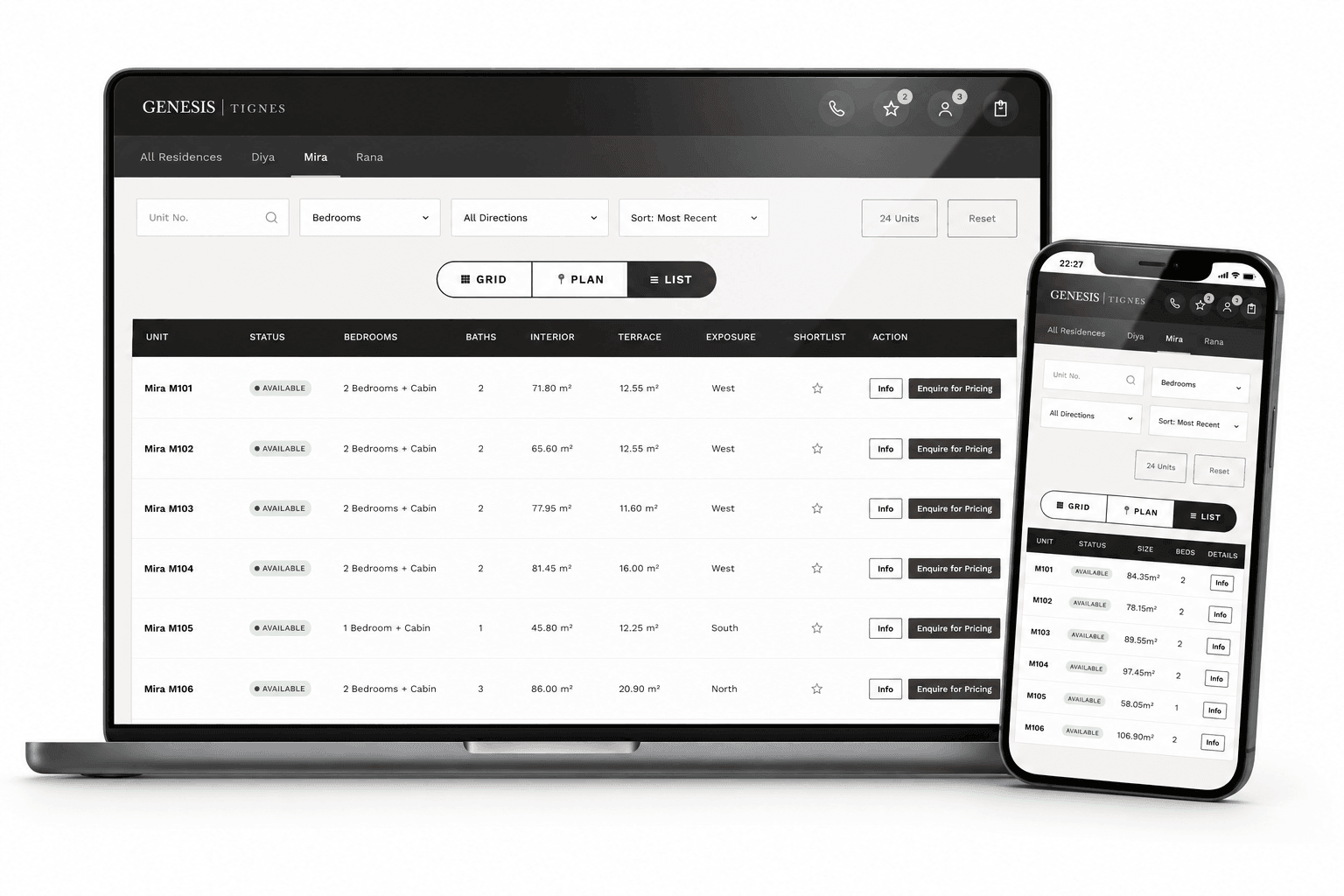 Genesis List View - Laptop and Mobile Mockup